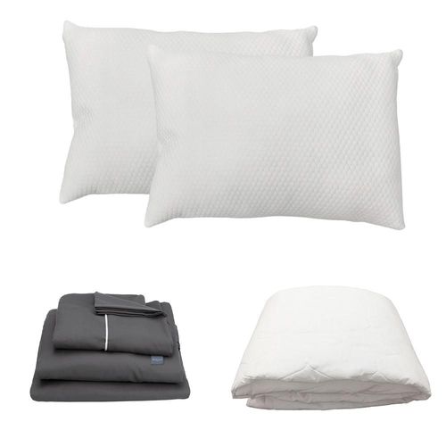 Protector Ultra Spring Air Queen Size+ Sabanas Royal Touch Gris Oscuro+ Almohada Frosty 2 CZD