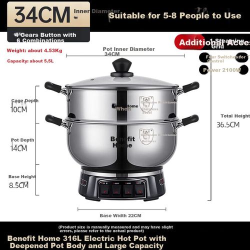 Olla Eléctrica Hui Dang Jia G31-34 Acero Inoxidable 316L Multifuncional