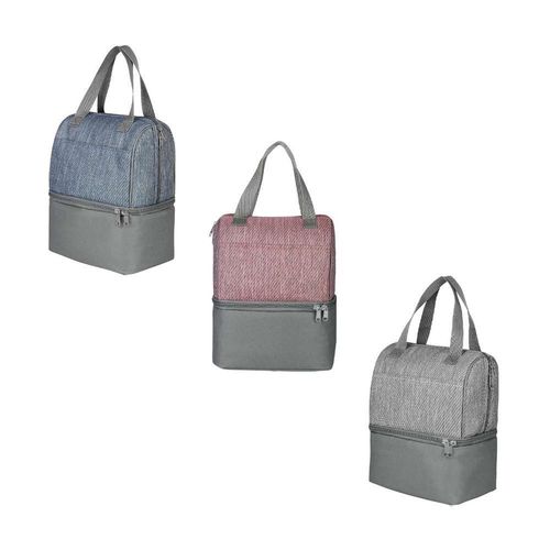 Paquete 30 piezas lonchera publicitaria con doble compartimento térmico azul