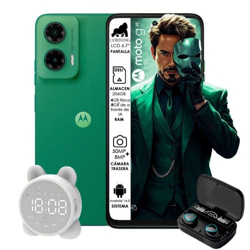 Motorola G35 5G 256GB 4GB RAM Verde Dual sim con Audífonos inalámbricos y Bocina