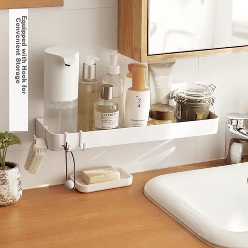 Estante organizador de baño 30cm con ganchos