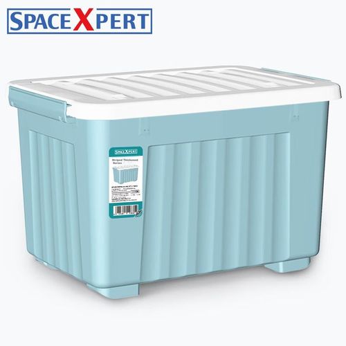 Caja de almacenamiento de plástico 60L azul con ruedas