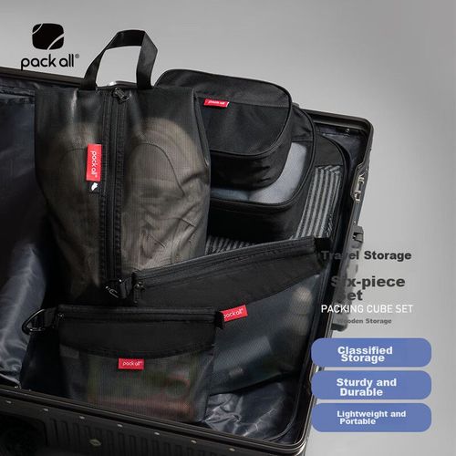 Set de Almacenamiento para Viaje de 6 Piezas, Organizadores de Ropa y Zapatos, Negro