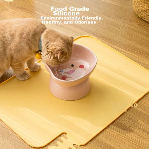 LeYouPai Tapete de Silicona Antideslizante para Mascotas 46.7x34 cm Gris Rosa Amarillo