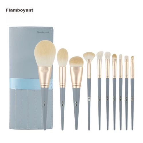 Juego De Brochas De Maquillaje Huayang Blue Bridge 10 Piezas Cerdas Naturales