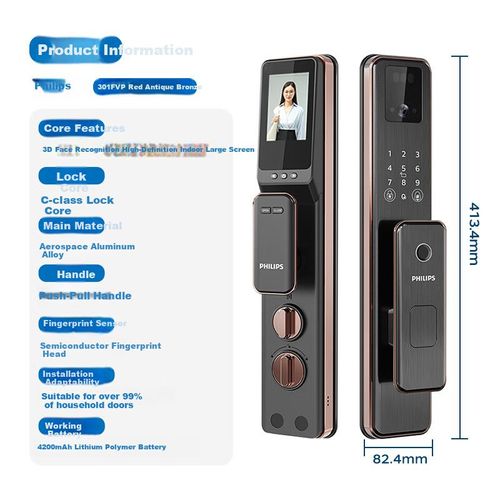 Cerradura Inteligente Philips 301Fvp Rojo Reconocimiento Facial Huella Digital Código Acceso