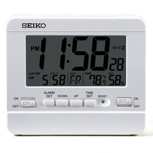 Reloj Digital Seiko Qhl086W Con Temperatura Y Humedad, Alarma Doble