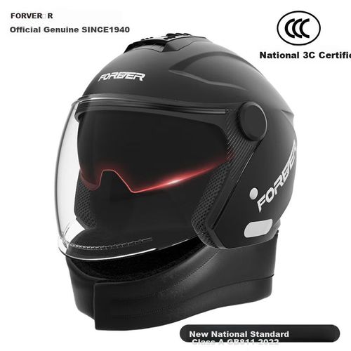 Casco para Moto Tipo 3/4 502 Negro Ceniza Doble Espejo Antiempañante Cortavientos Desmontable