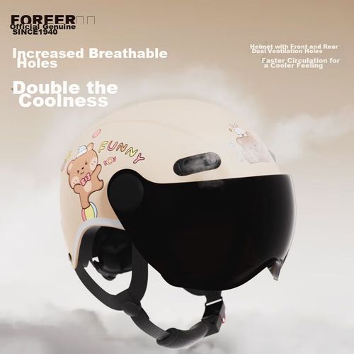 Casco para Moto Infantil Tipo Multiestación Dibujo Animado Caqui Goggles Largos HD 3-12 años