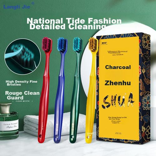 Cepillo de dientes Langlijie carbón activado cerdas suaves paquete 4 piezas adultos