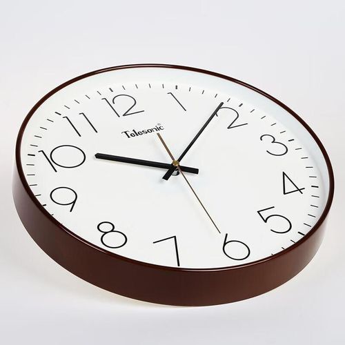 Reloj de pared Telesonic cuarzo 35 cm redondo cafe blanco