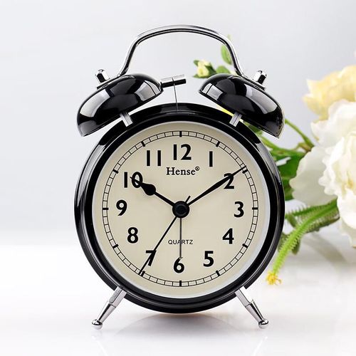 Reloj despertador Hense mecánico doble campana 11 cm negro