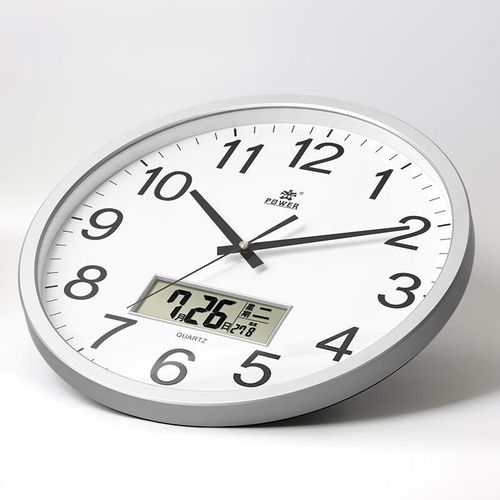 Reloj de pared POWER cuarzo calendario 40 cm plata