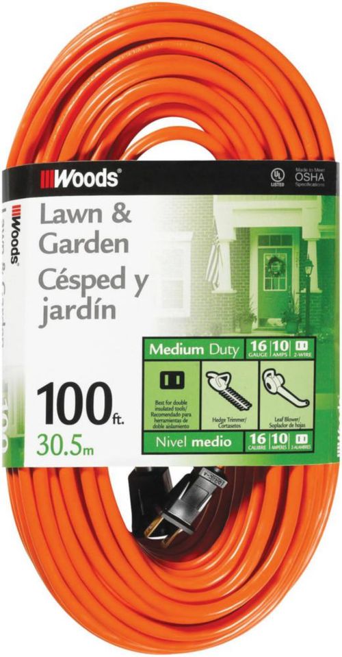 Cable de extensión Woods Light Duty de 100 pies calibre 16 naranja SJTW