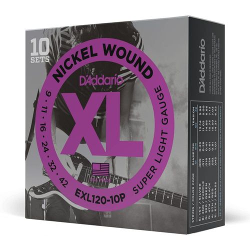 Cuerdas para guitarra D'Addario XL Nickel Electric EXL120-10P paquete de 10