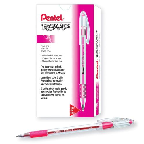 Bolígrafos Pentel R.S.V.P. de Punta Fina 0.7mm Tinta Rosa Paquete de 12