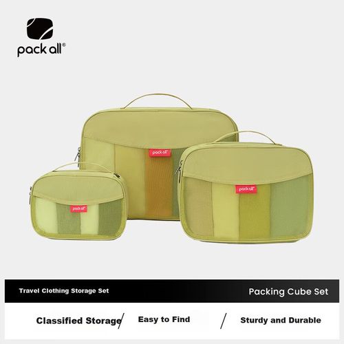 Juego de bolsas organizadoras Pack All poliéster mostaza y verde
