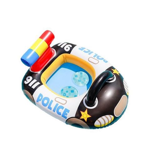 Coche de Policía Inflable con Volante para Niños - Flotador Tipo Asiento Antivuelco con Respaldo y Base Reforzada.HOGAWAY