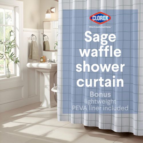 Juego de Cortina de Ducha Clorox Waffle 183x183 cm Verde Salvia