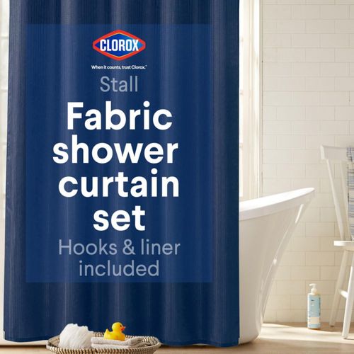 Juego de ducha Curtain CLOROX Stall de tela 137 x 198 cm color azul