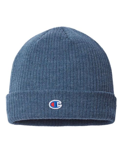 Beanie Champion con puños acanalados color azul pizarra paquete de 2