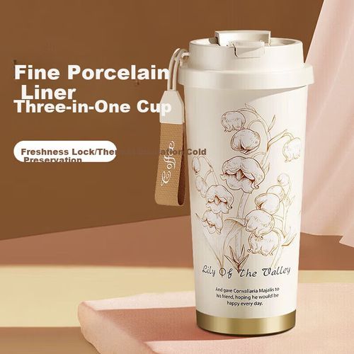 Taza térmica Linglanflorid 500 ml cerámica beige