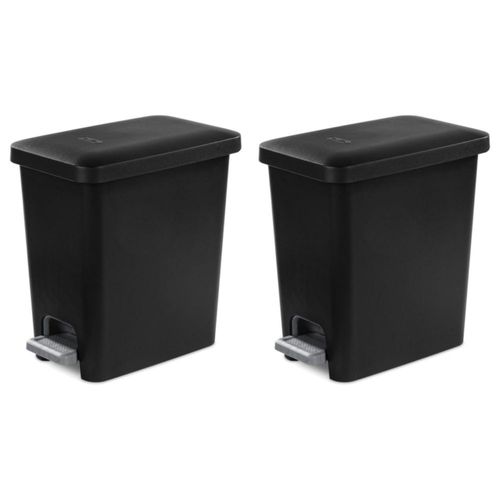 Bote de Basura Sterilite Rectangular de 10L con Pedal y Tapa Negro Paquete de 2