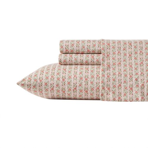 Juego de sábanas Laura Ashley Marta Stripe de algodón rosa percal