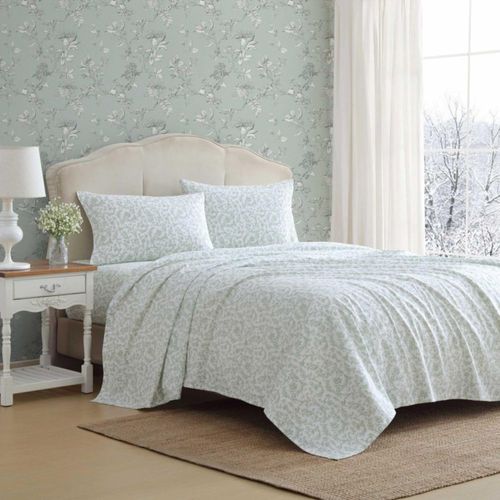 Sábanas de Franela Laura Ashley Tamaño Full Algodón Verde