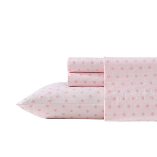Juego de Ropa de Cama Laura Ashley Twin Percal de Algodón Rosa con Borde Ondulado