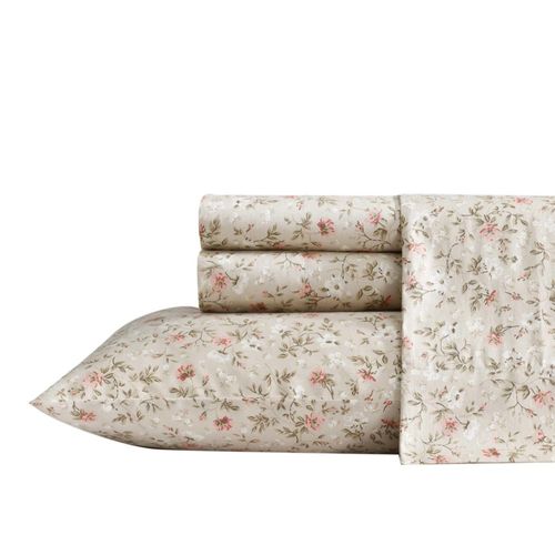 Juego de Sábanas Laura Ashley Bonnie Beige Tamaño Queen 100% Algodón