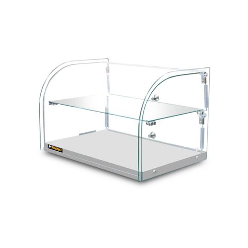 Vitrina Neutra Curva de Mostrador Rhino, 45 L, Acero Inoxidable 2 Puertas Traseras Exhibición Profesional Panadería y Productos de Impulso, VITNEU-45C