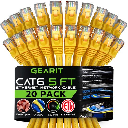 Cable Ethernet GearIt Cat 6 15 m (5 pies) paquete de 20 amarillo