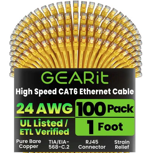 Cable Ethernet GearIt Cat 6 de 30 cm (1 pie) 100 unidades 10 Gbps RJ45