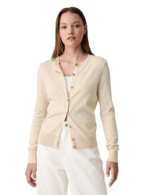 Cárdigan GAP para mujer cuello redondo color marrón claro color avena jaspeado talla S