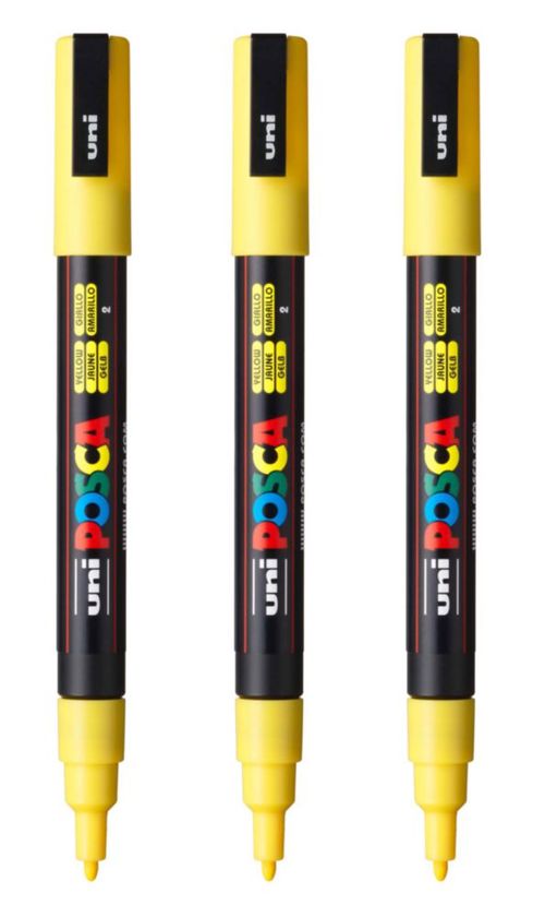 Marcadores de pintura posca PC-3M reversibles con punta fina color amarillo 3 unidades