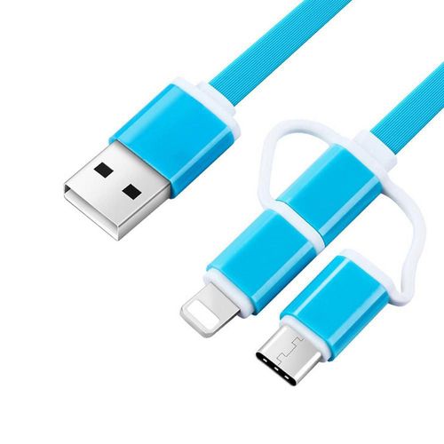 Cable 3 en 1 q touch usb a lightning tipo c micro usb carga rapida 1m azul quc-3