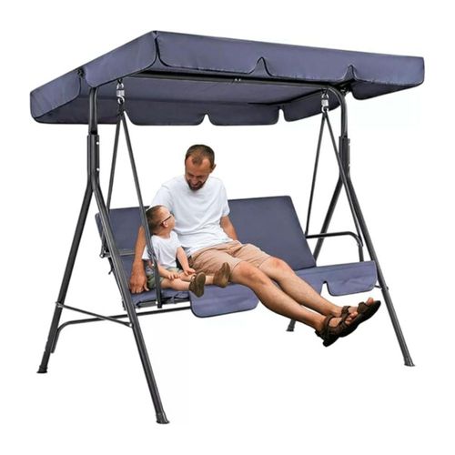 Banca Mecedora Bluelander de 3 Asientos, 240 kg, Toldo Ajustable, Azul