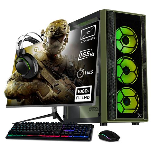 Xtreme pc gaming rtx 5060 ryzen 7 32gb ssd 1tb monitor 27 dark green