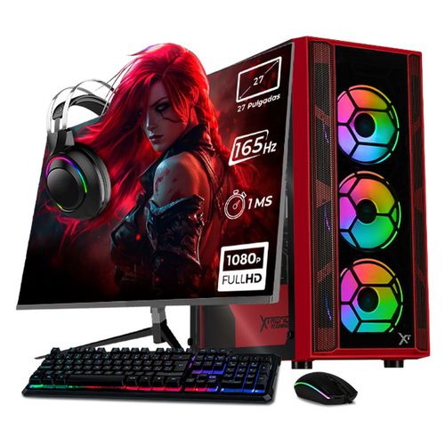 Xtreme pc gaming rtx 5060 ryzen 7 32gb ssd 1tb monitor 27 red