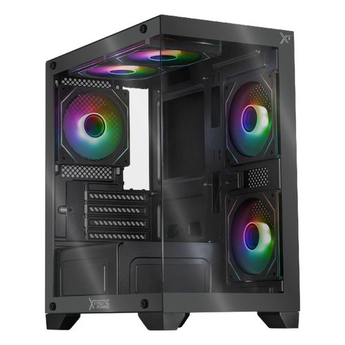 Gabinete xtreme pc crystal hive mini torre 5 fan argb gris