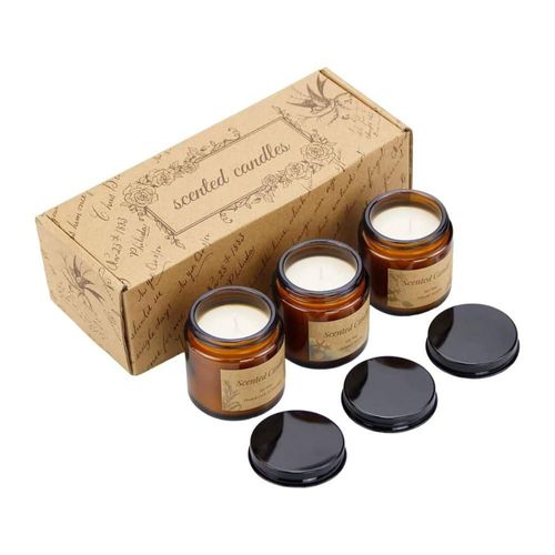 Bluelander Set de 3 Velas Aromaticas Decorativas de 3.5 Oz, Velas 100% Cera Pura de Soya, Velas Relajantes (3 Piezas (Vainilla, Campanilla, Lavanda))