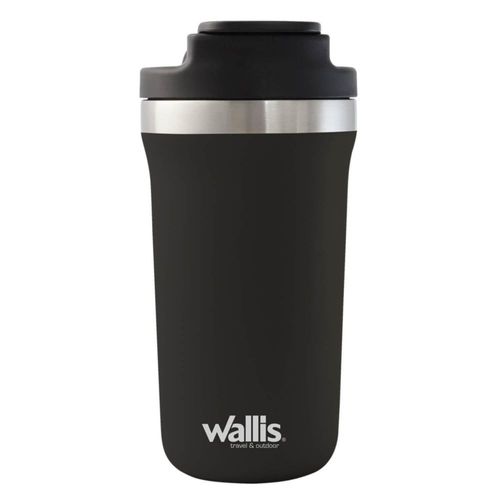 Vaso térmico Wallis F28903120, de acero inoxidable con protector a salpicaduras y tapa rosca, 480 ml, negro mate