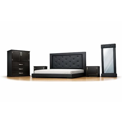 Recámara Matrimonial Liz Botones Color Chocolate 6 Piezas Incluye Base