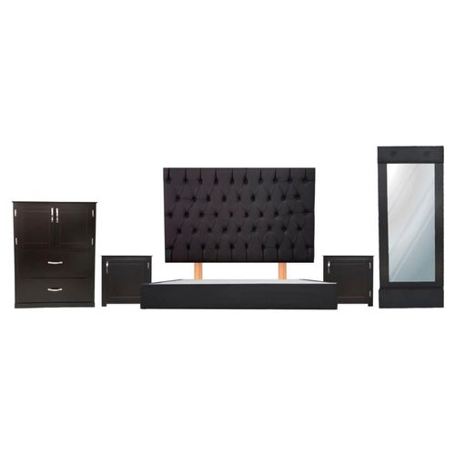 Recámara capitonada king size chocolate 5 píezas