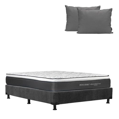 Colchon Restonic Trini Gris Queen Size+ Box+ Almohada 2Pack CZD