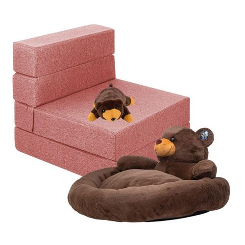 Sillón Plegable Rosa+ Cama para Perro y Peluche de Oso