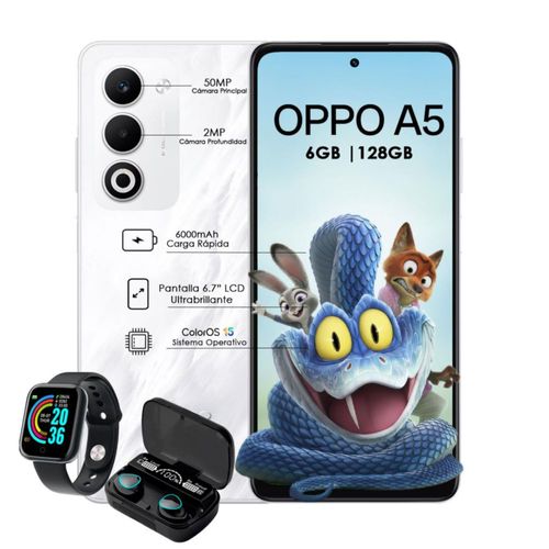 OPPO A5 128GB 6GB RAM Blanco con  Smartwatch y  Audífonos inalámbricos