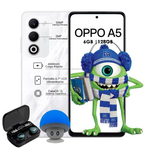 OPPO A5 128GB 6GB RAM Blanco con Audífonos inalámbricos y Bocina