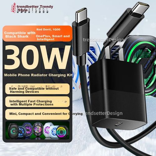 Set cargador Trendsetter 30W con cable y clip para base enfriadora negra compatible Black Shark Red Magic iQOO